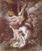 Henry Fuseli Horseman attacked by a giant snake oil on canvas
